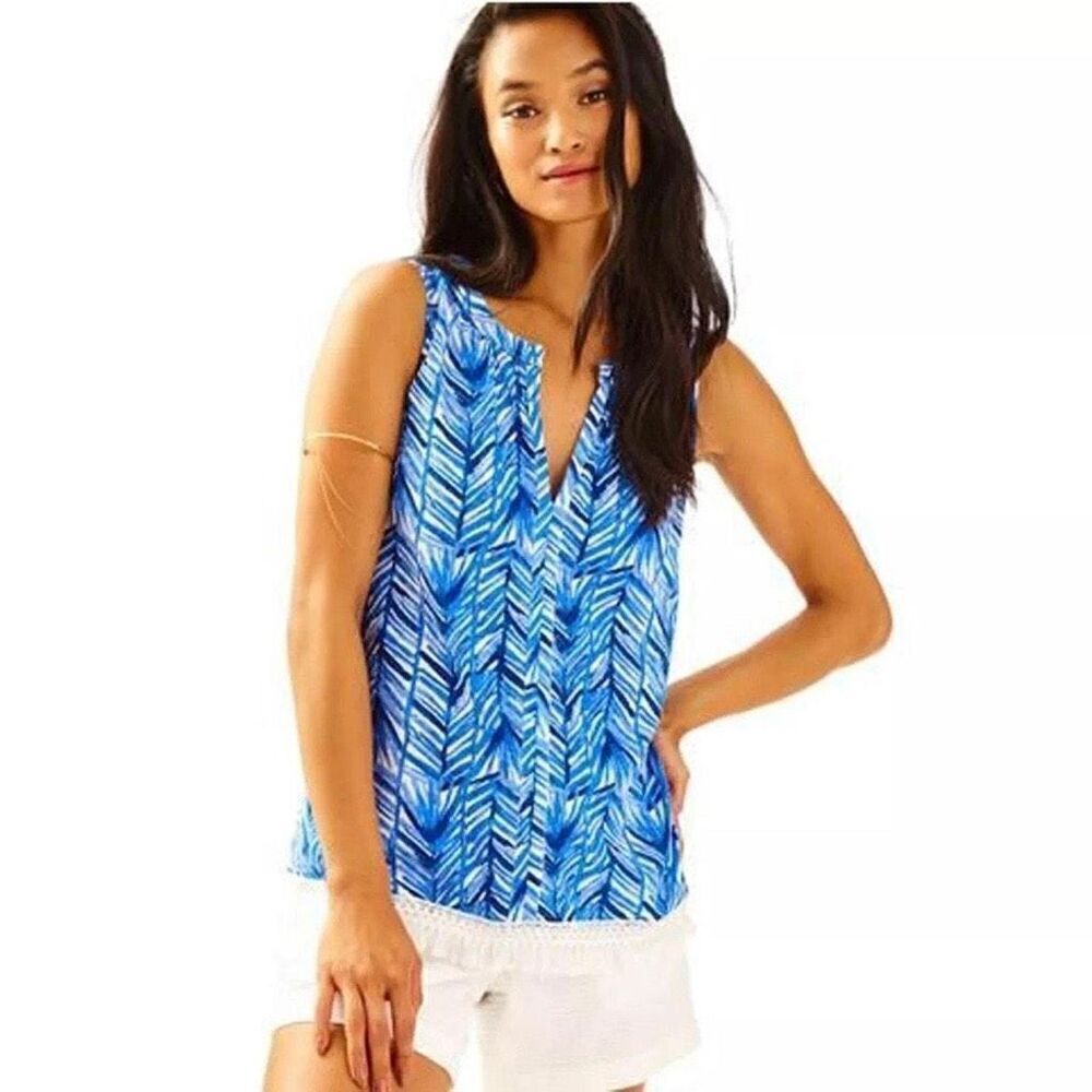 LILLY PULITZER KIPPER LAPIS BLUE COSTA VERDE BLOUSE TOP SIZE XS